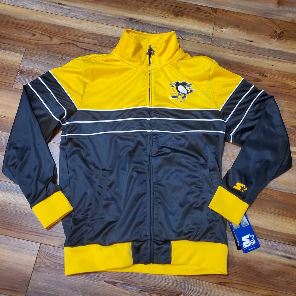 NWT Starter Pittsburgh Penguins NHL Track Jacket Mens Medium Black DEADSTOCK